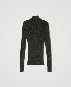Maglia Lupetto In Lurex A Coste