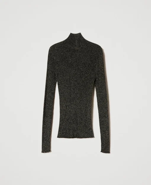 Maglia Lupetto In Lurex A Coste