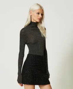 Maglia Lupetto In Lurex A Coste