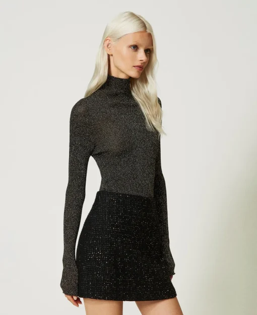 Maglia Lupetto In Lurex A Coste