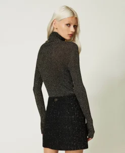 Maglia Lupetto In Lurex A Coste