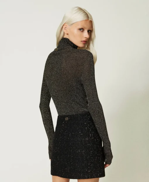 Maglia Lupetto In Lurex A Coste