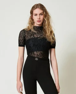 Maglia Lupetto Jacquard Effetto Pizzo