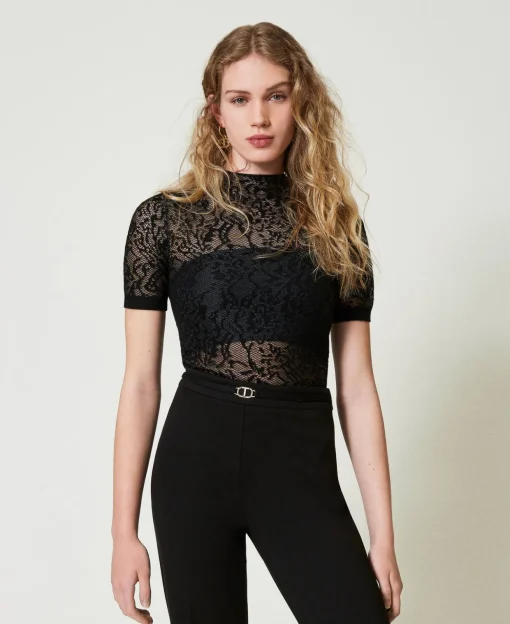 Maglia Lupetto Jacquard Effetto Pizzo