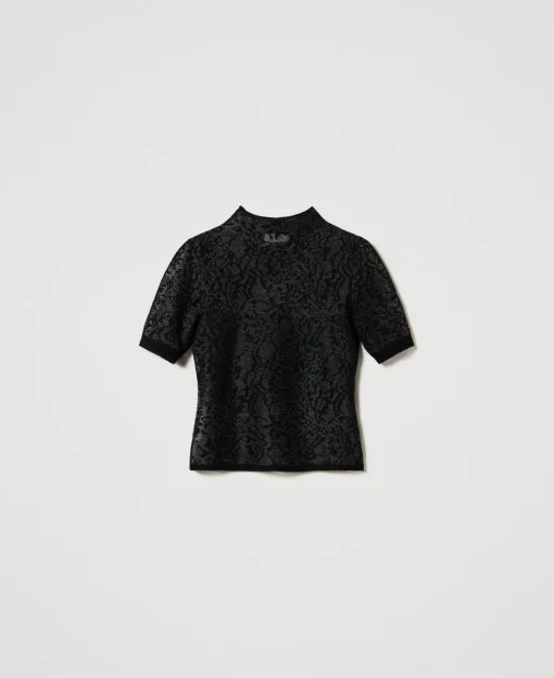 Maglia Lupetto Jacquard Effetto Pizzo