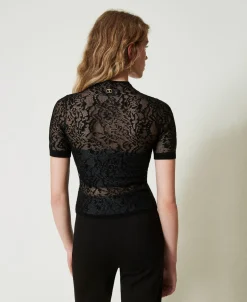 Maglia Lupetto Jacquard Effetto Pizzo