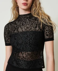 Maglia Lupetto Jacquard Effetto Pizzo