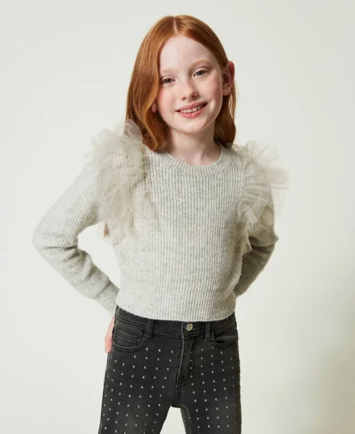 Maglia Regular Con Balze In Tulle