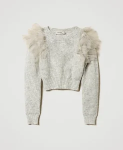 Maglia Regular Con Balze In Tulle
