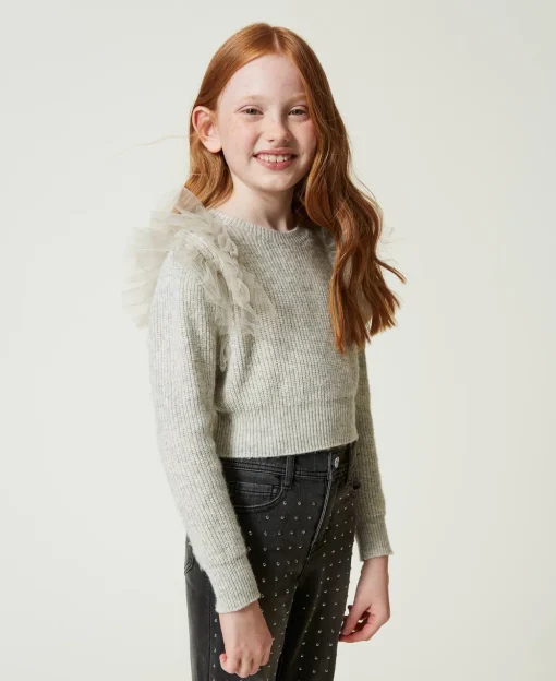 Maglia Regular Con Balze In Tulle