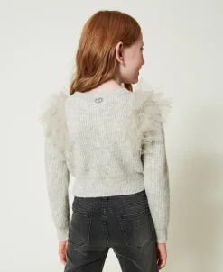 Maglia Regular Con Balze In Tulle