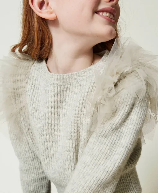 Maglia Regular Con Balze In Tulle