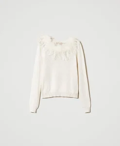 Maglia Regular In Misto Lana Con Piume
