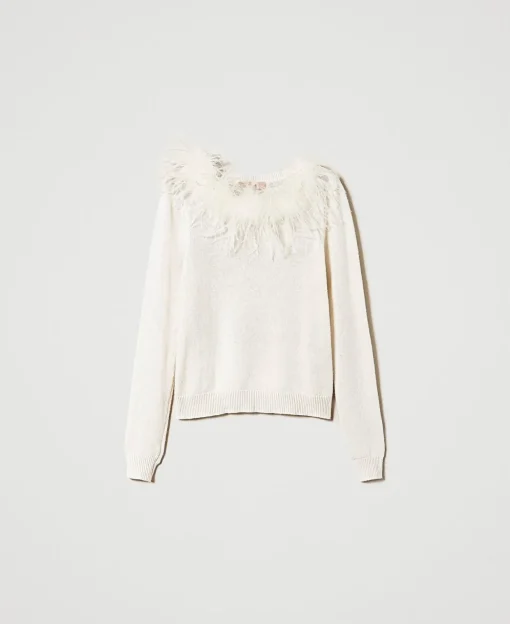 Maglia Regular In Misto Lana Con Piume