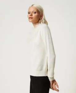 Maglia Regular In Misto Lana Con Piume