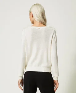 Maglia Regular In Misto Lana Con Piume