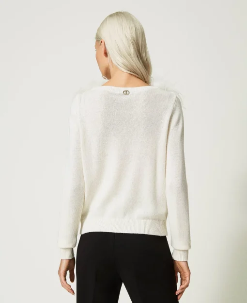 Maglia Regular In Misto Lana Con Piume