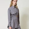Maxi Camicia Gessata Con Cintura