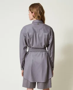 Maxi Camicia Gessata Con Cintura