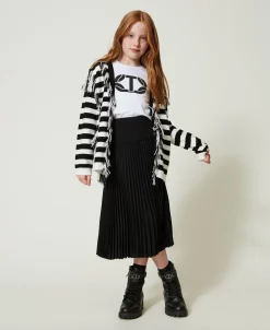 Maxi Cardigan In Maglia A Righe Con Frange