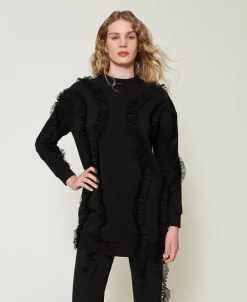 Maxi Felpa Con Volant In Tulle