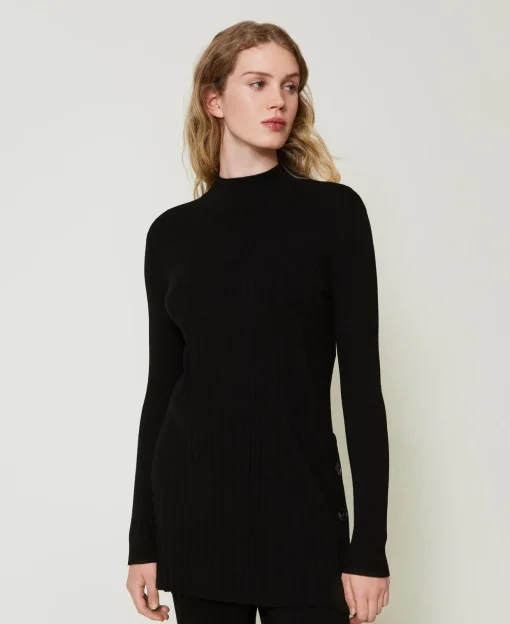Maxi Maglia Plissé Con Bottoni