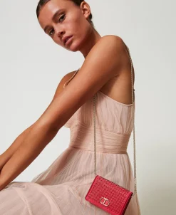 Mini Borsa A Tracolla In Raso Con Strass