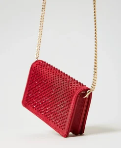 Mini Borsa A Tracolla In Raso Con Strass