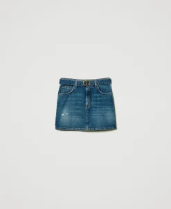 Minigonna In Jeans Con Cintura
