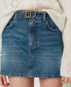 Minigonna In Jeans Con Cintura