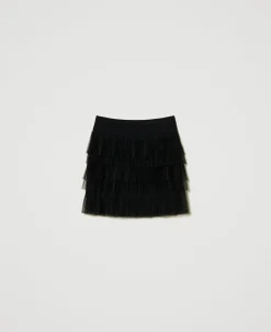 Minigonna In Maglia Con Balze In Tulle
