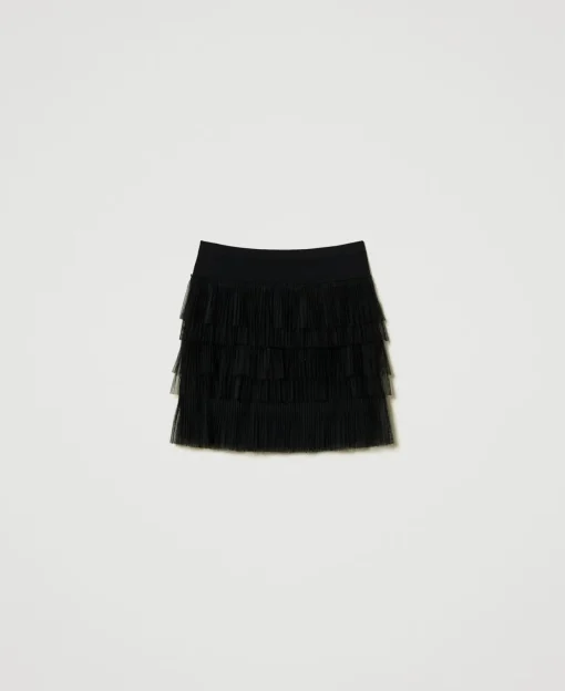 Minigonna In Maglia Con Balze In Tulle