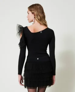 Minigonna In Maglia Con Balze In Tulle