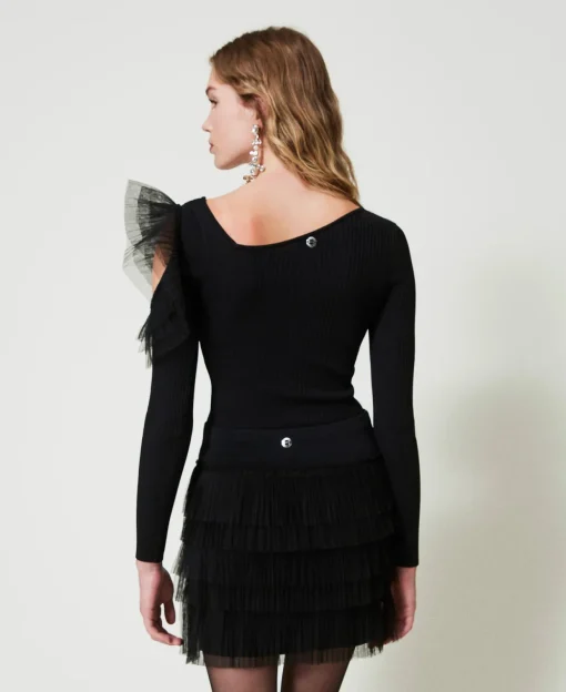 Minigonna In Maglia Con Balze In Tulle