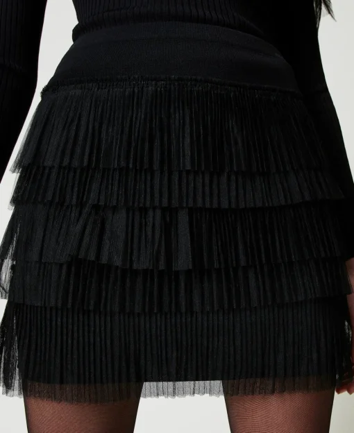Minigonna In Maglia Con Balze In Tulle