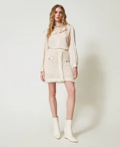 Minigonna In Maglia Jacquard A Rete