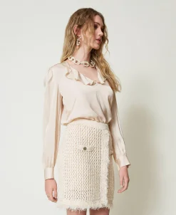 Minigonna In Maglia Jacquard A Rete