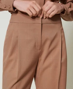 Pantaloni A Palazzo Check Con Lurex