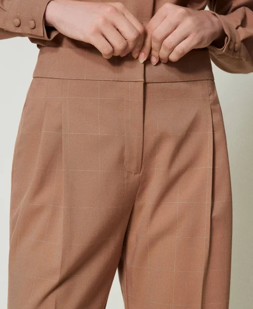 Pantaloni A Palazzo Check Con Lurex