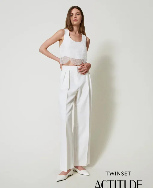 Pantaloni A Palazzo Con Pieghe