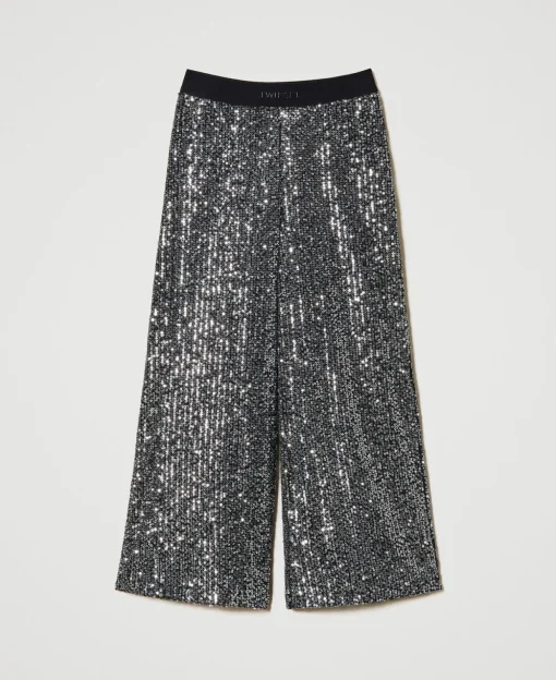 Pantaloni A Palazzo In Full Paillettes