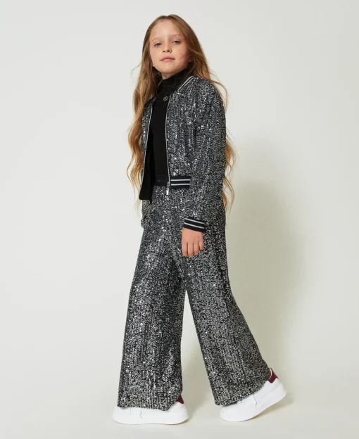 Pantaloni A Palazzo In Full Paillettes