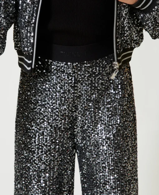 Pantaloni A Palazzo In Full Paillettes