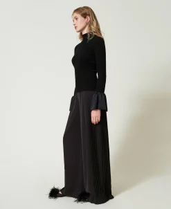 Pantaloni A Palazzo In Georgette Plissé