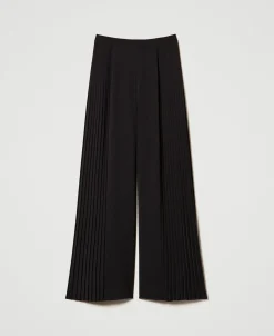 Pantaloni A Palazzo In Georgette Plissé