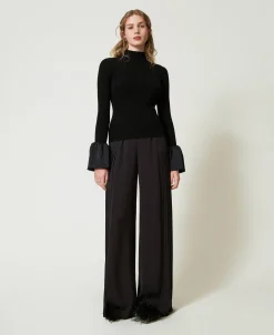 Pantaloni A Palazzo In Georgette Plissé