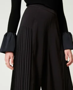 Pantaloni A Palazzo In Georgette Plissé