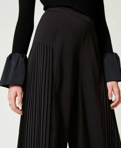 Pantaloni A Palazzo In Georgette Plissé