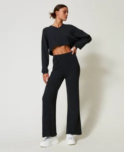 Pantaloni A Palazzo In Maglia Misto Lana