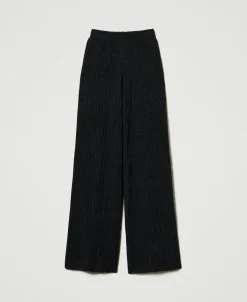 Pantaloni A Palazzo In Maglia Misto Lana